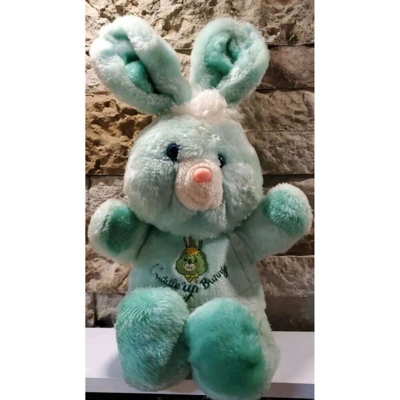 Vintage 1984 Animal Toys Cuddle Up Bunny Rabbit Friend Green 18" Plush Stuffed - Picture 3 of 8